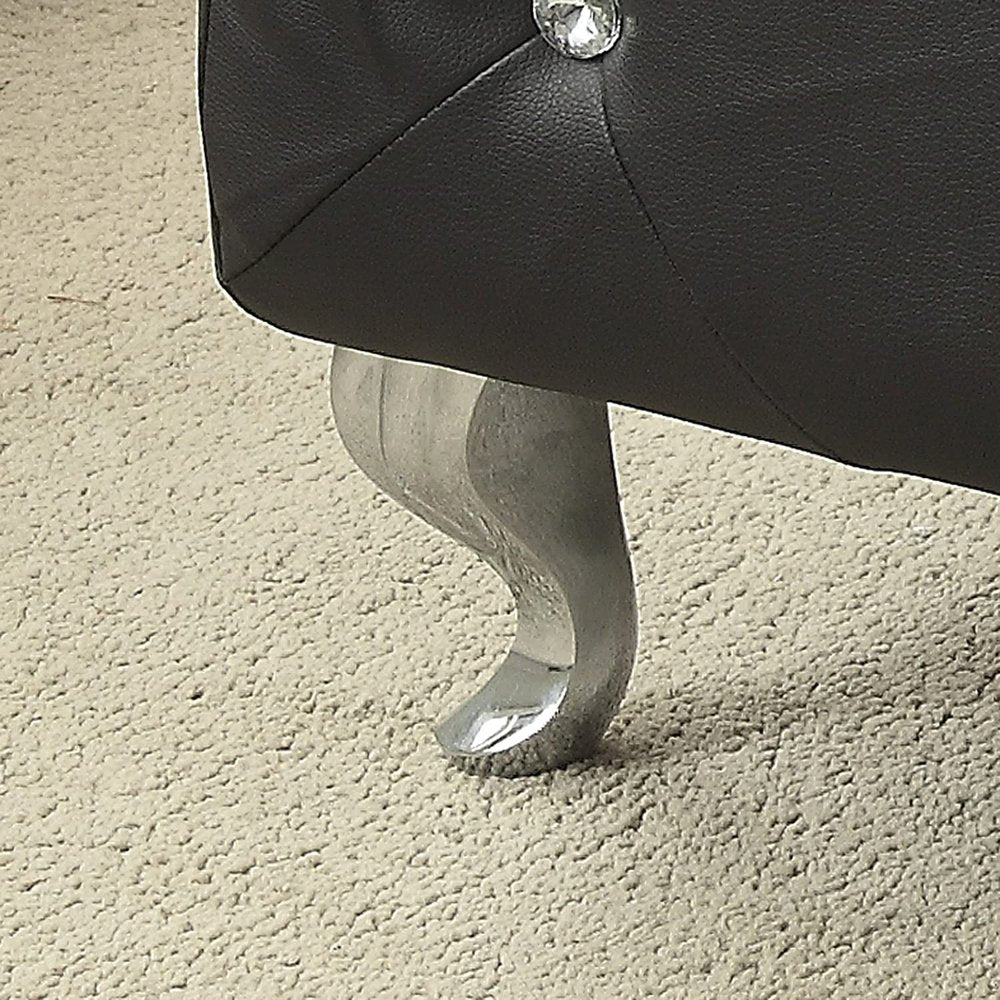 38" Black and Silver Faux Leather Storage Bench With Flip Top