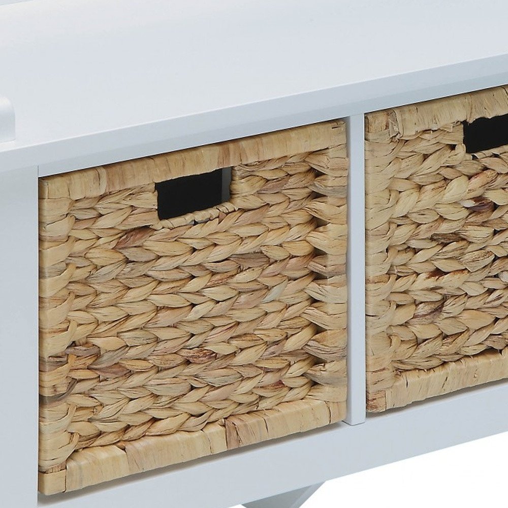 43" White Distressed Solid Wood Storage Bench with Baskets