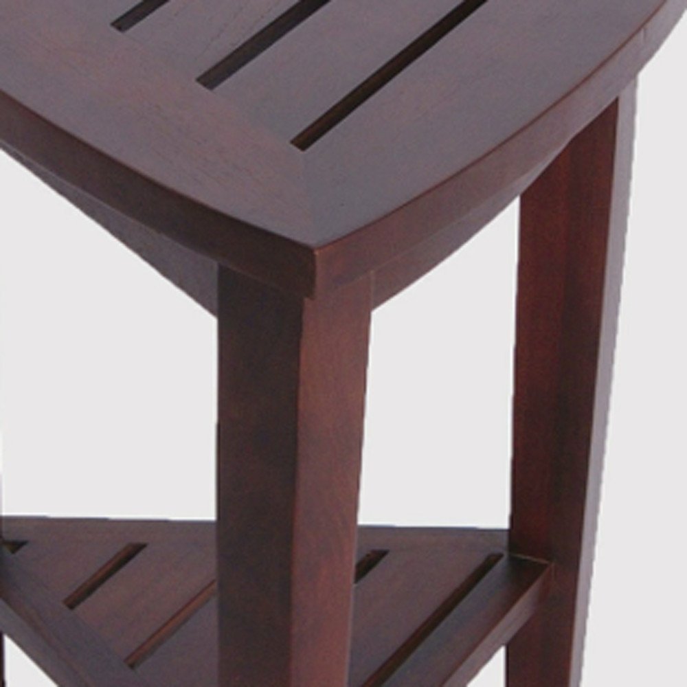 Compact Teak Corner Shower Outdoor Bench With Shelf In Brown Finish
