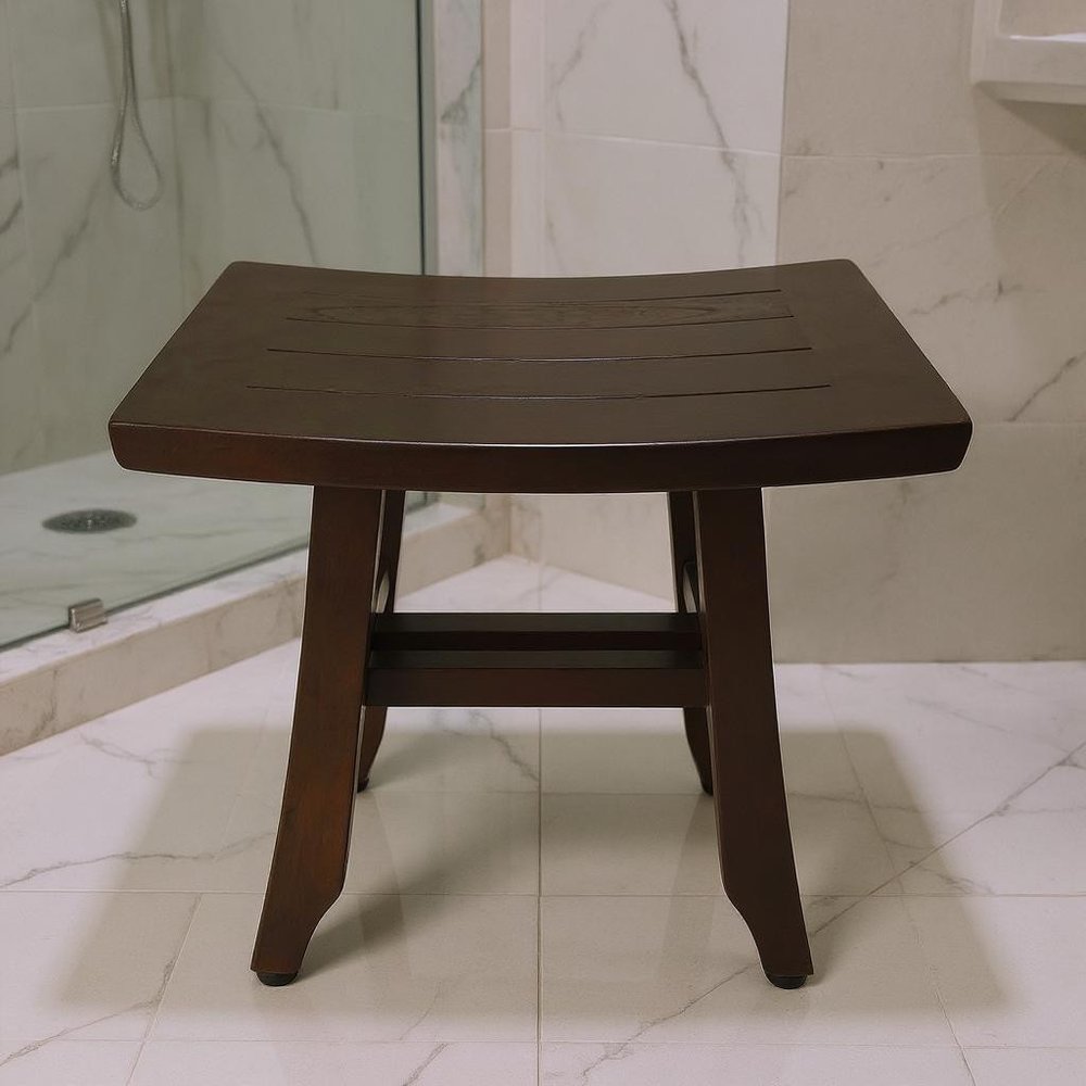14" Brown Teak Shower Bench