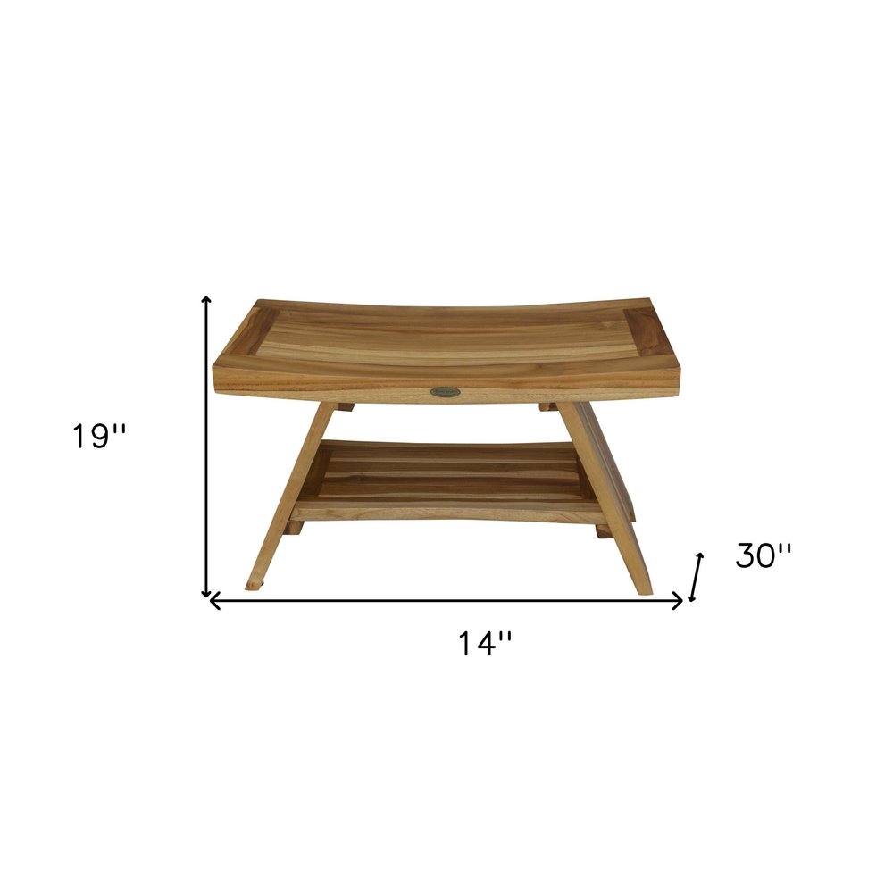 Rectangular Teak Shower Stool Or Bench With Shelf In Natural Finish