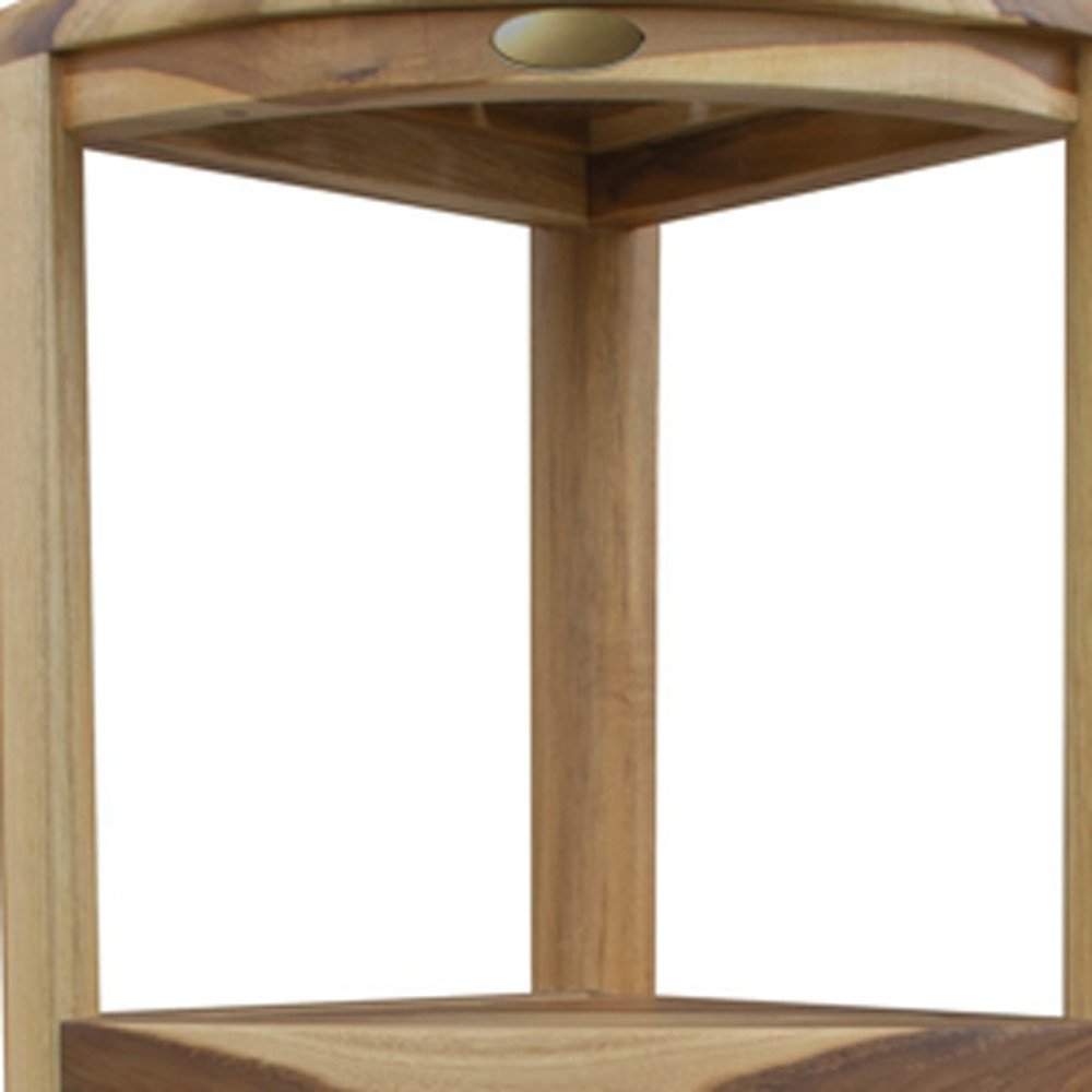 33" Natural Teak Corner Shower Bench With Shelf