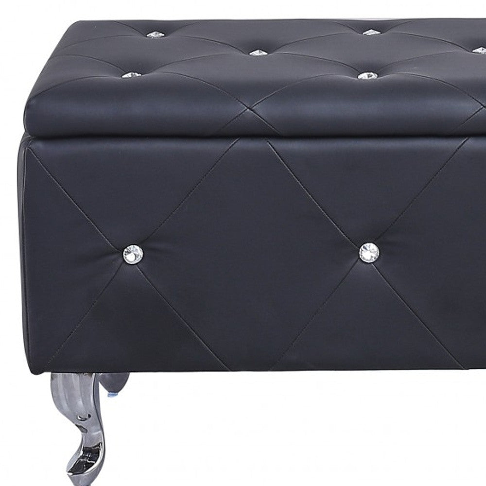 38" Black and Silver Faux Leather Storage Bench With Flip Top-My Store