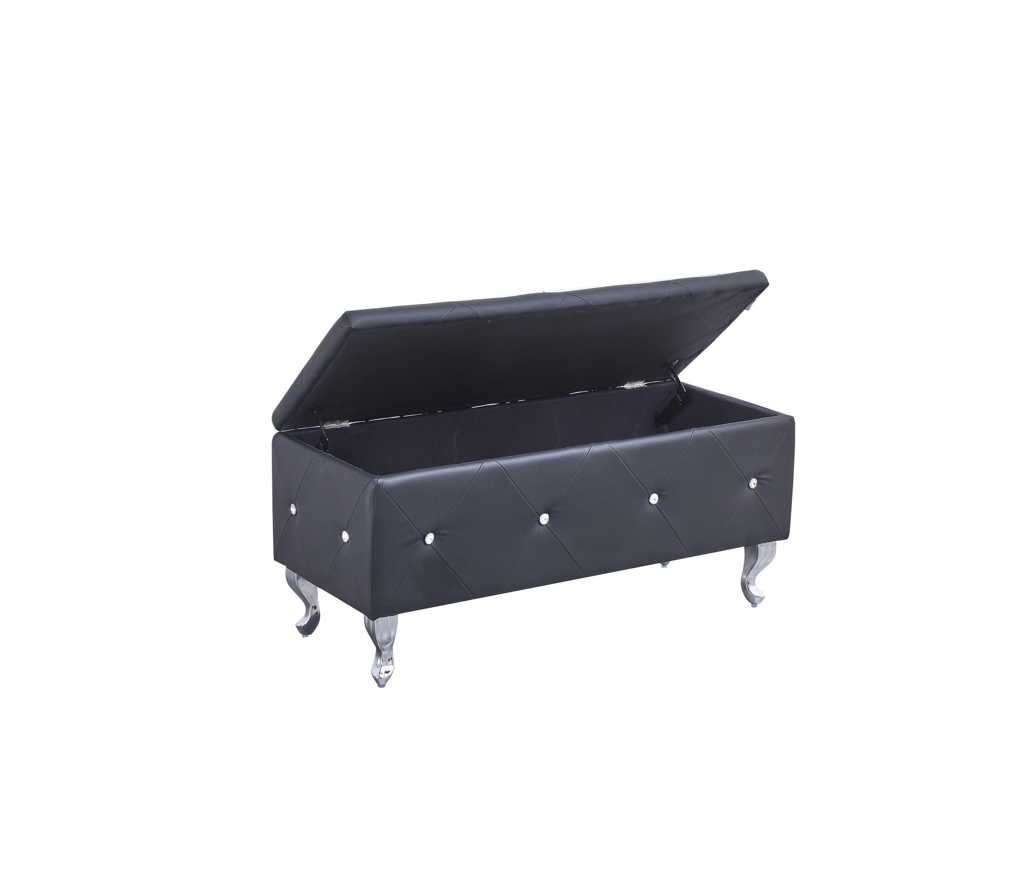 38" Black and Silver Faux Leather Storage Bench With Flip Top-My Store