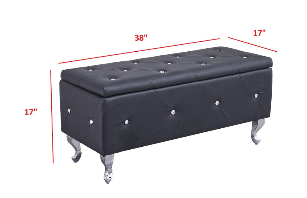 38" Black and Silver Faux Leather Storage Bench With Flip Top-My Store