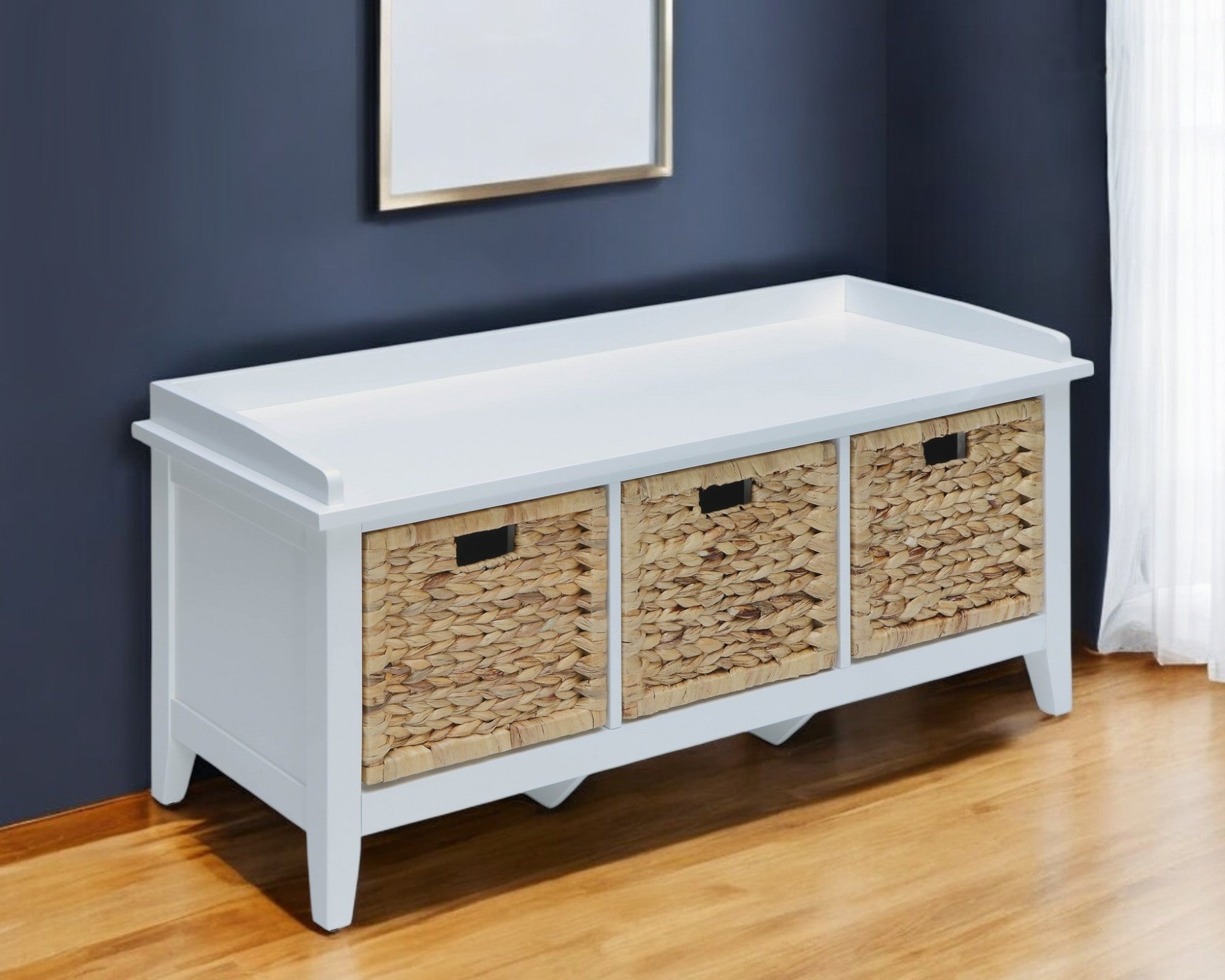 43" White Bench with Drawers