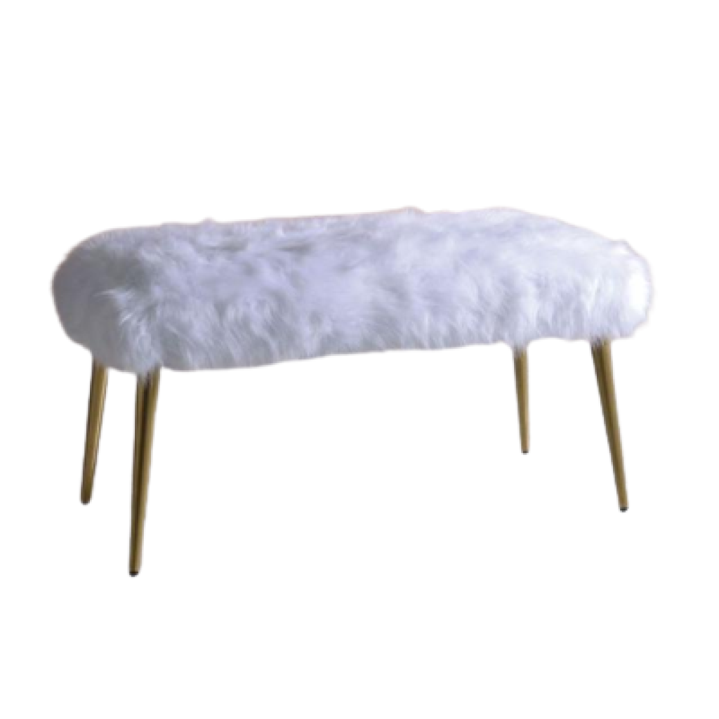 18" White and Gold Upholstered Faux Fur Bench-My Store