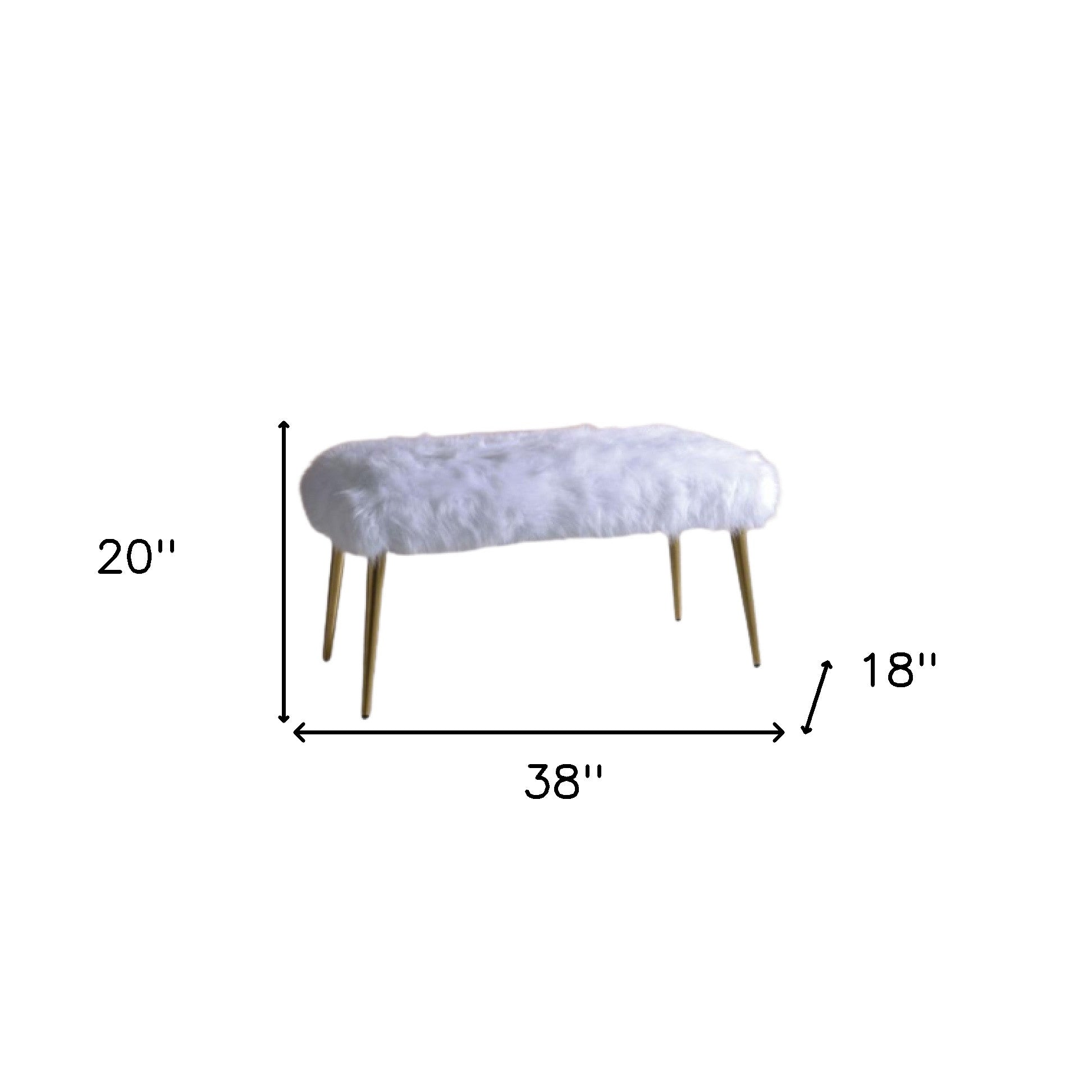 18" White and Gold Upholstered Faux Fur Bench-My Store