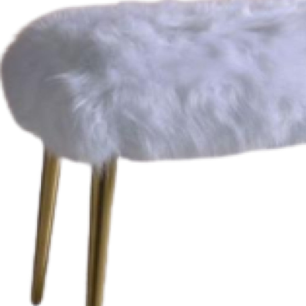 18" White and Gold Upholstered Faux Fur Bench-My Store