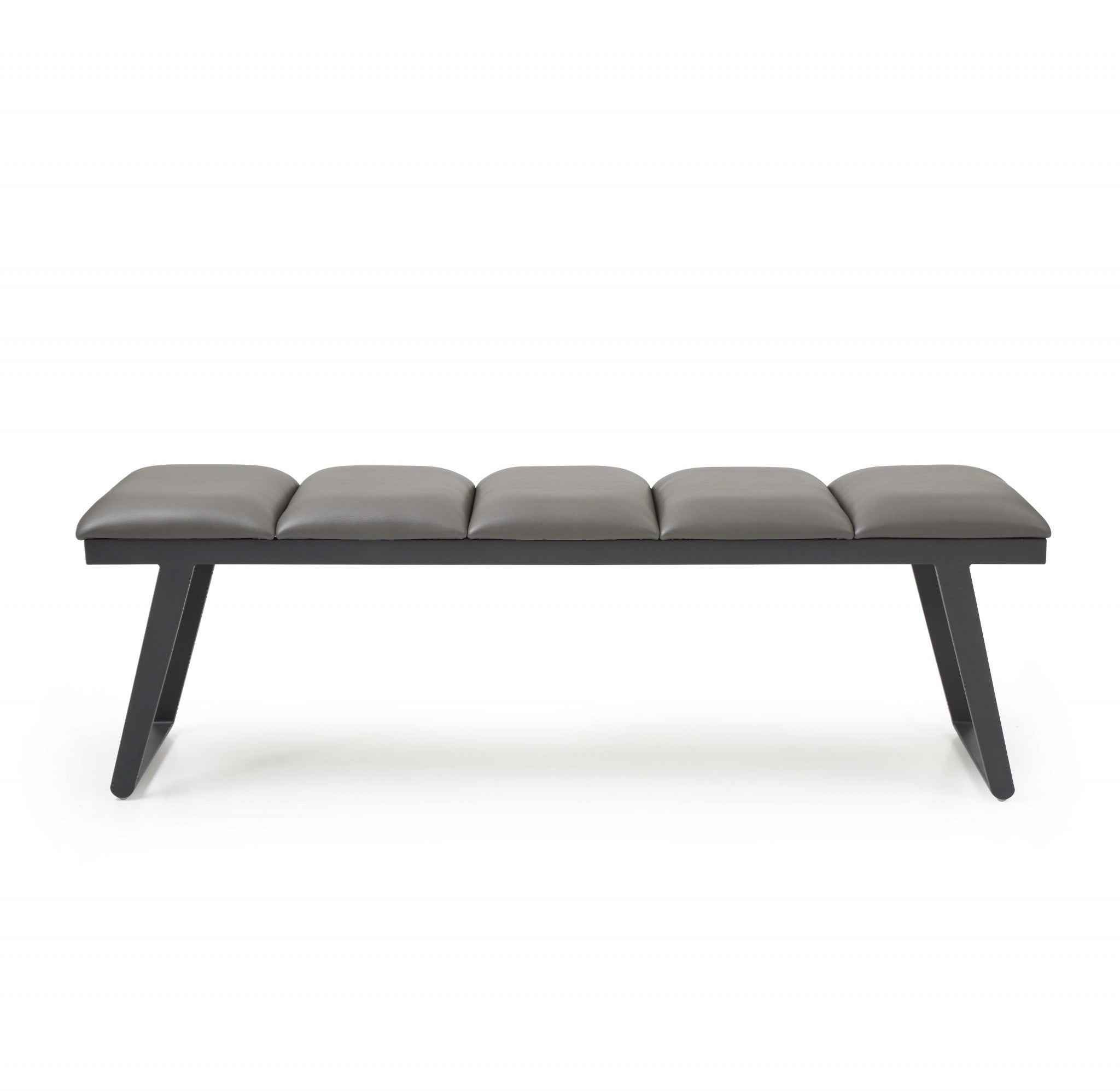 57" Gray Upholstered Faux Leather Bench-My Store