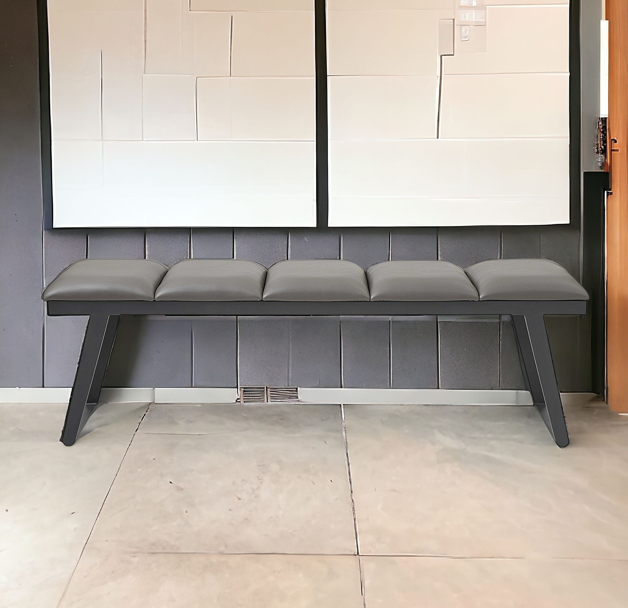 57" Gray Upholstered Faux Leather Bench-My Store