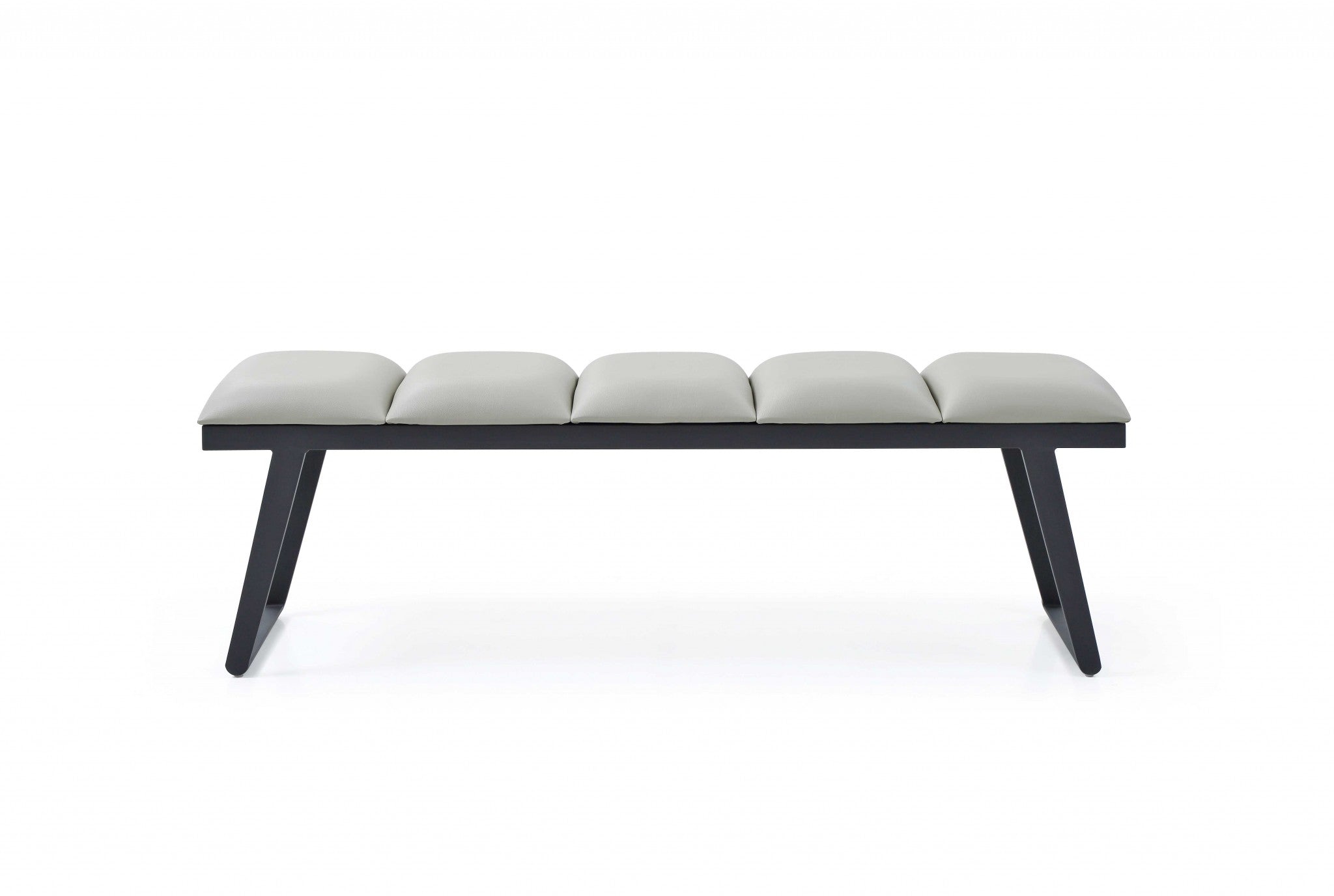 57" Light Gray and Black Upholstered Faux Leather Bench-My Store