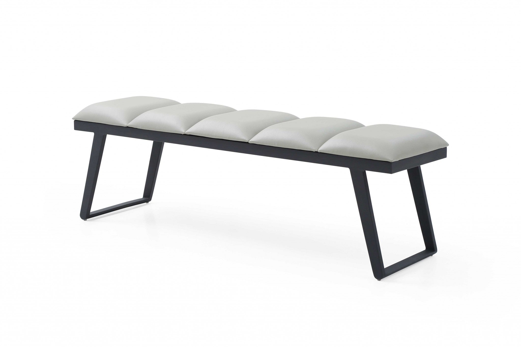 57" Light Gray and Black Upholstered Faux Leather Bench-My Store