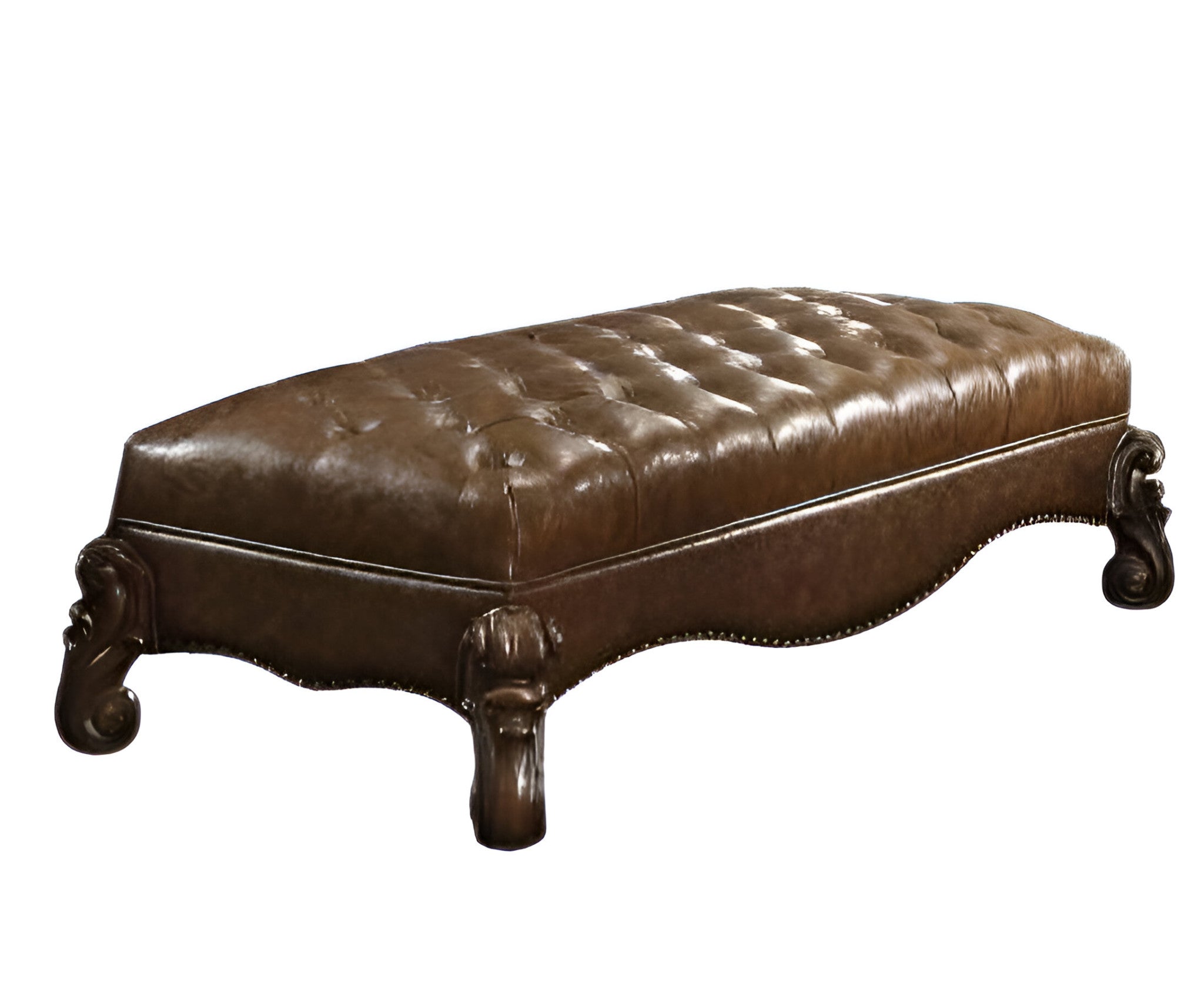 65" Brown Tufted Faux Leather Upholstered Bench-My Store