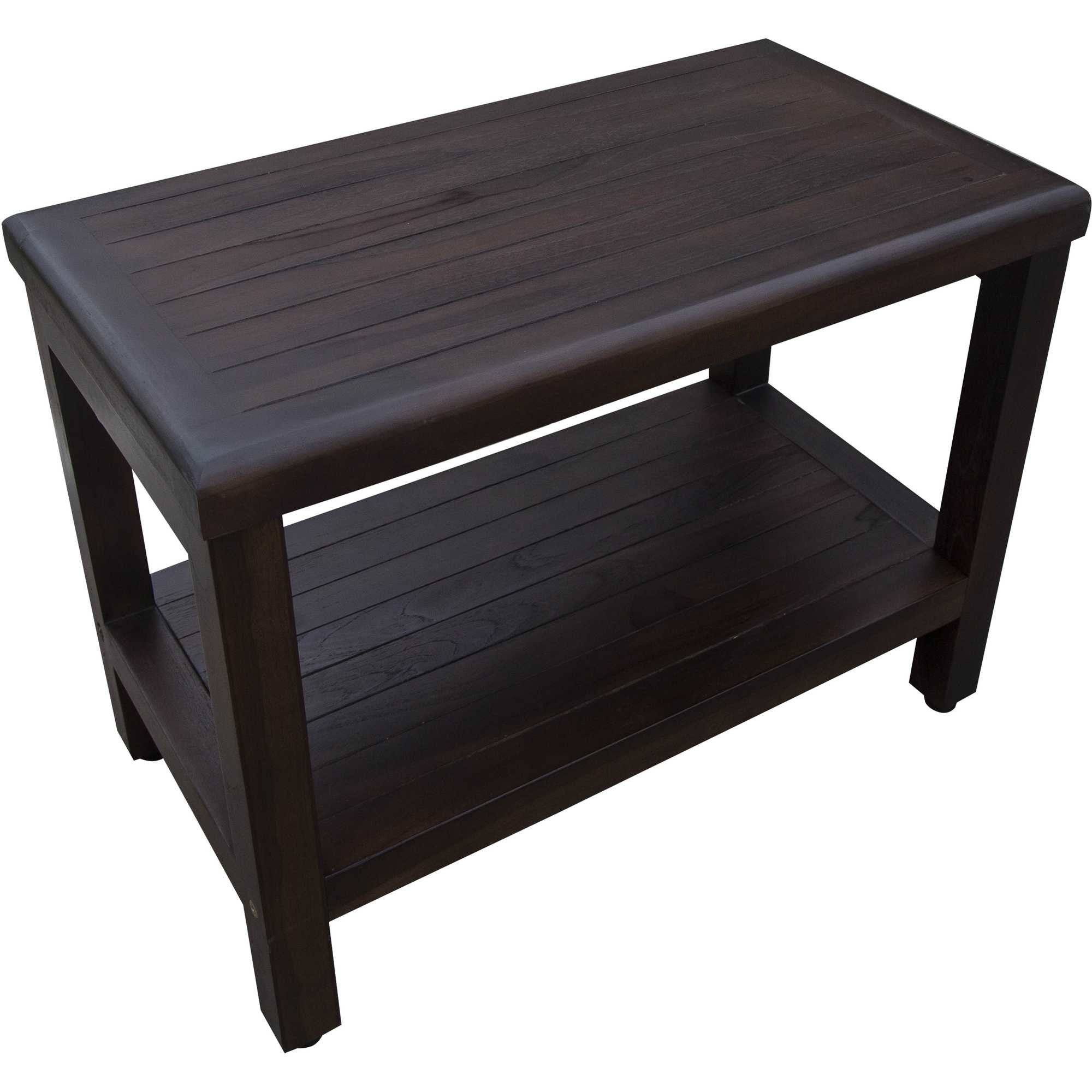 Rectangular Teak Shower Bench With Shelf In Brown Finish-My Store