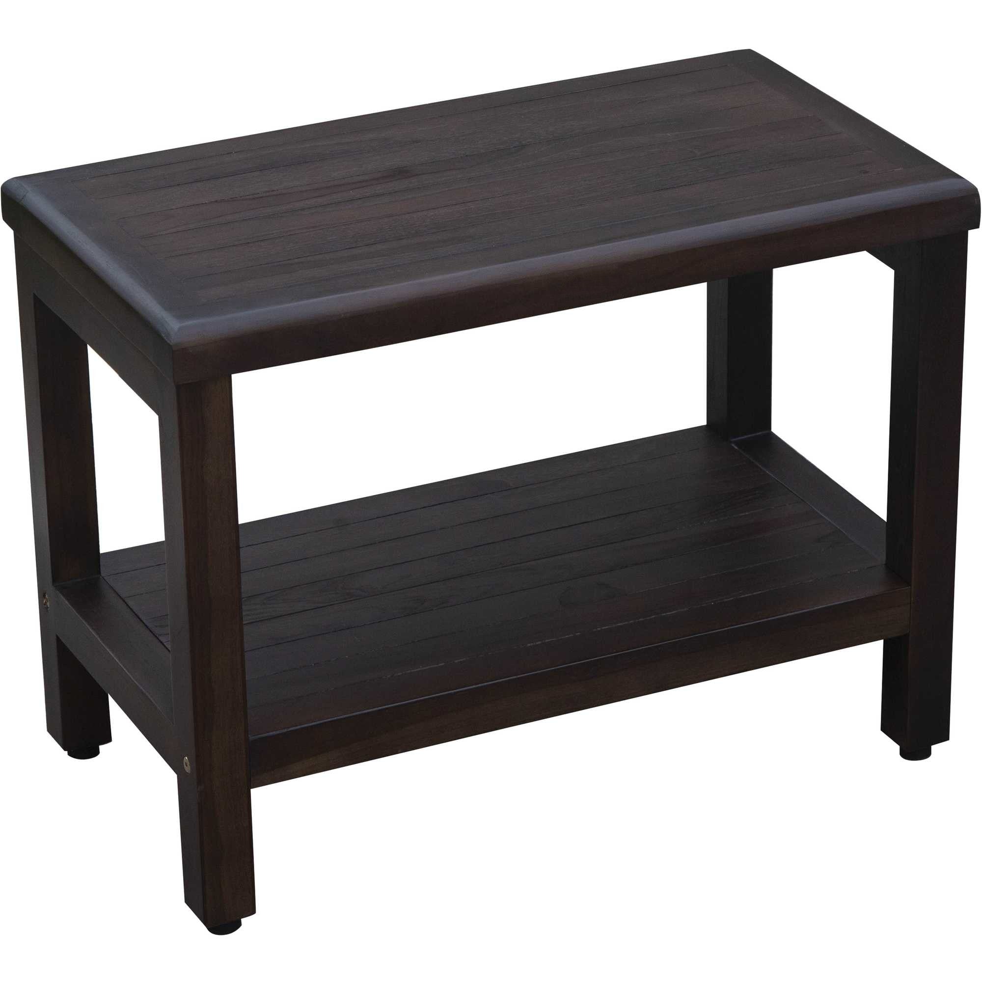 Rectangular Teak Shower Bench With Shelf In Brown Finish-My Store