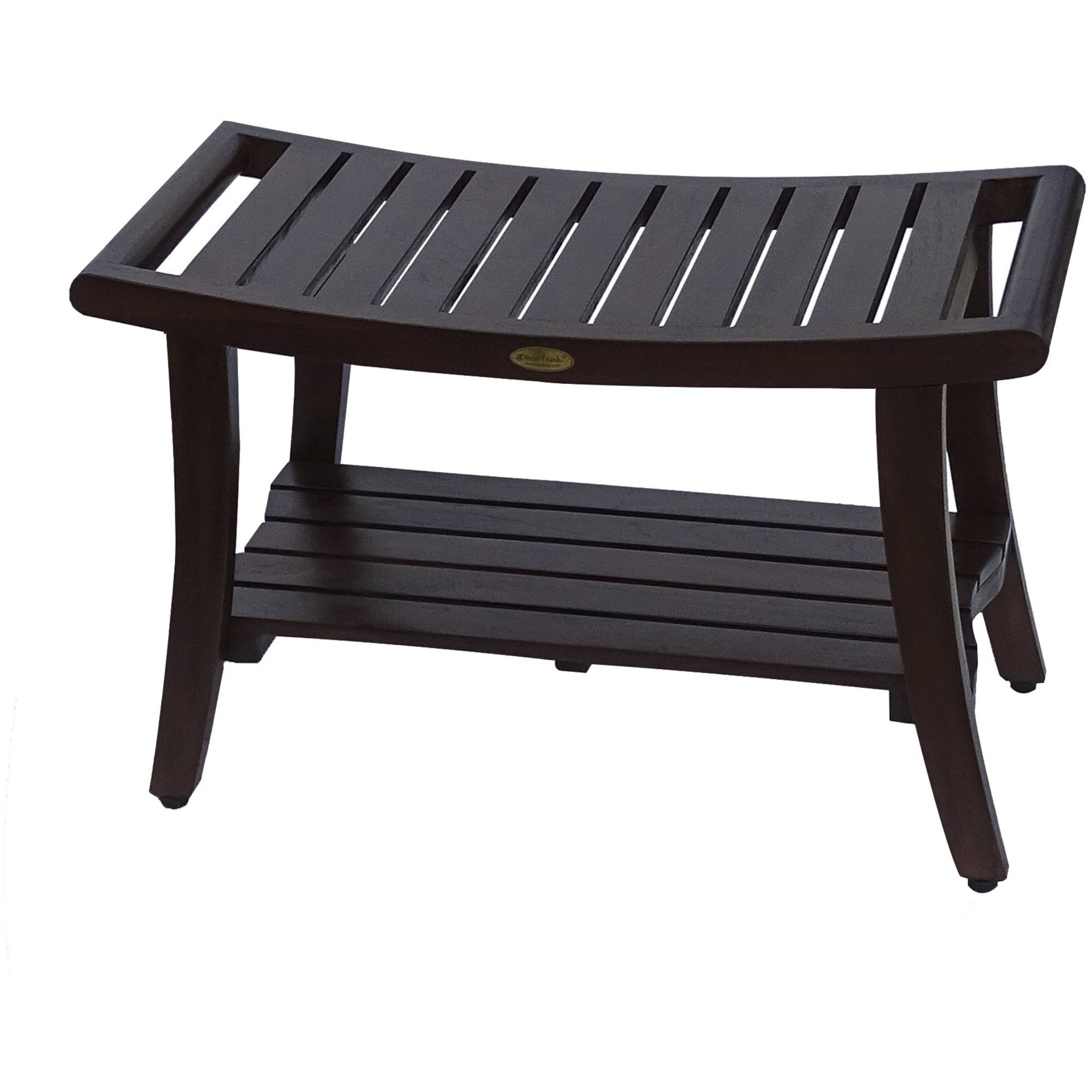 Contemporary Teak Shower Bench With Handles In Brown Finish-My Store