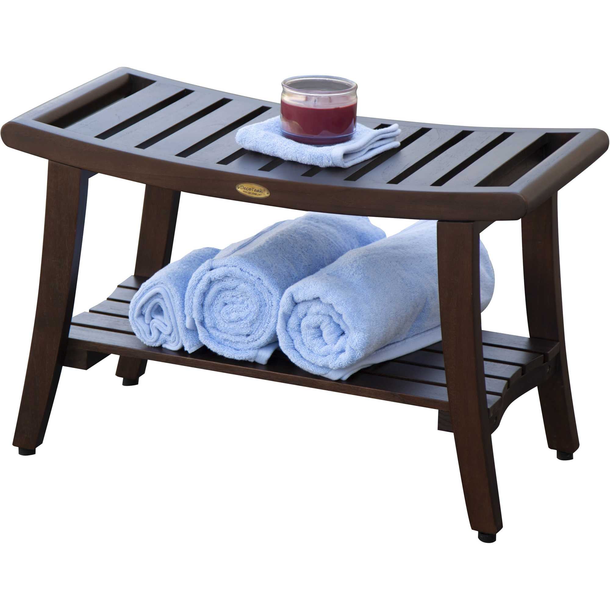 Contemporary Teak Shower Bench With Handles In Brown Finish-My Store