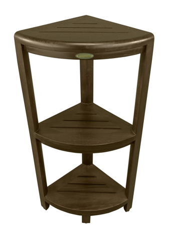 Teak Three Tier Corner Corner Shower Shelf In Brown Finish-My Store