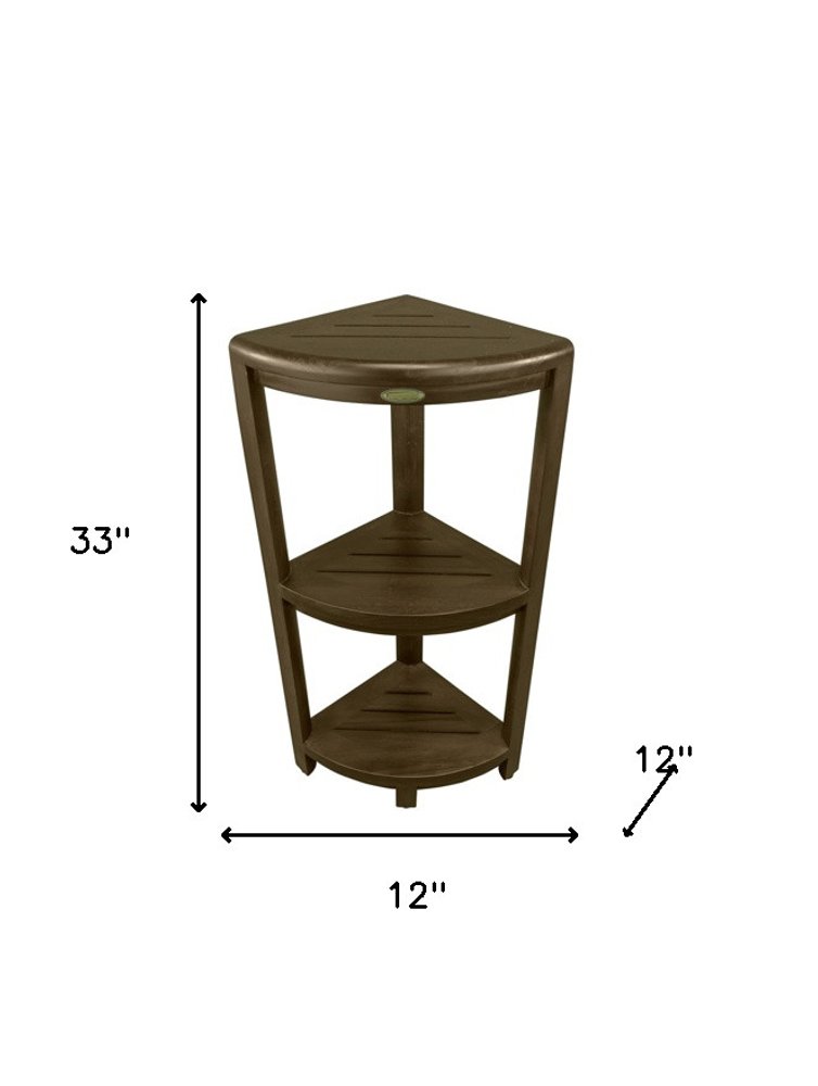 Teak Three Tier Corner Corner Shower Shelf  In  Brown Finish