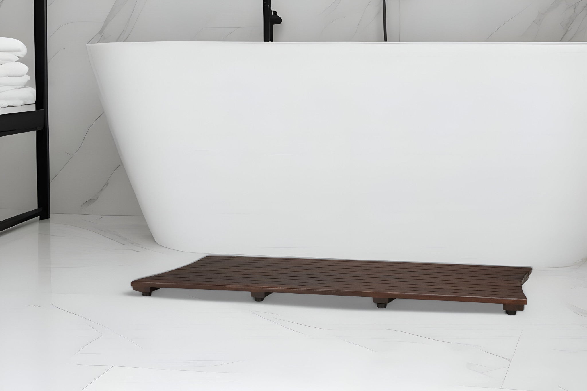 40" Dark Brown Teak Wood Bath Mat