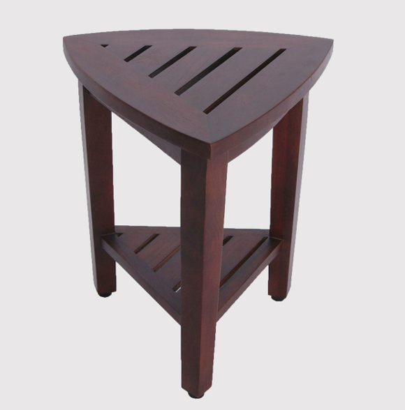 Compact Teak Corner Shower Outdoor Bench With Shelf In Brown Finish-My Store