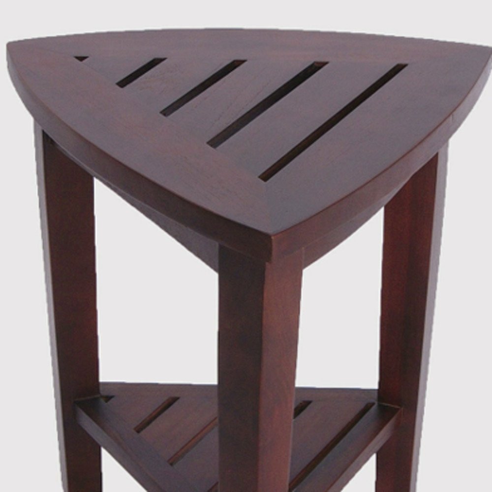 Compact Teak Corner Shower  Outdoor Bench With Shelf In Brown Finish