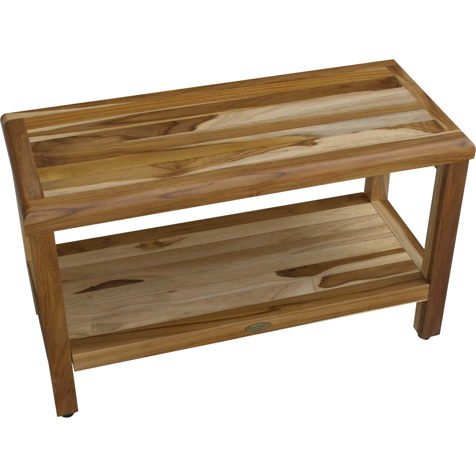 Rectangular Teak Shower Bench With Shelf In Natural Finish-My Store