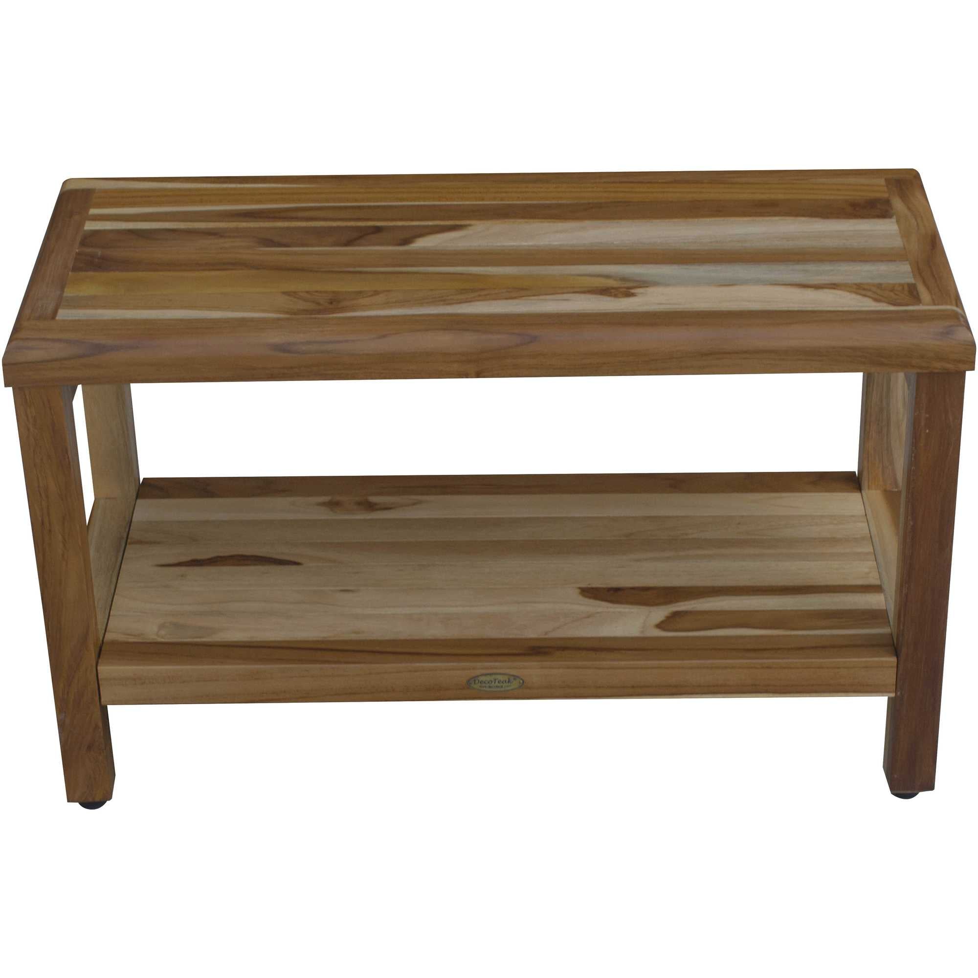 Rectangular Teak Shower Bench With Shelf In Natural Finish-My Store