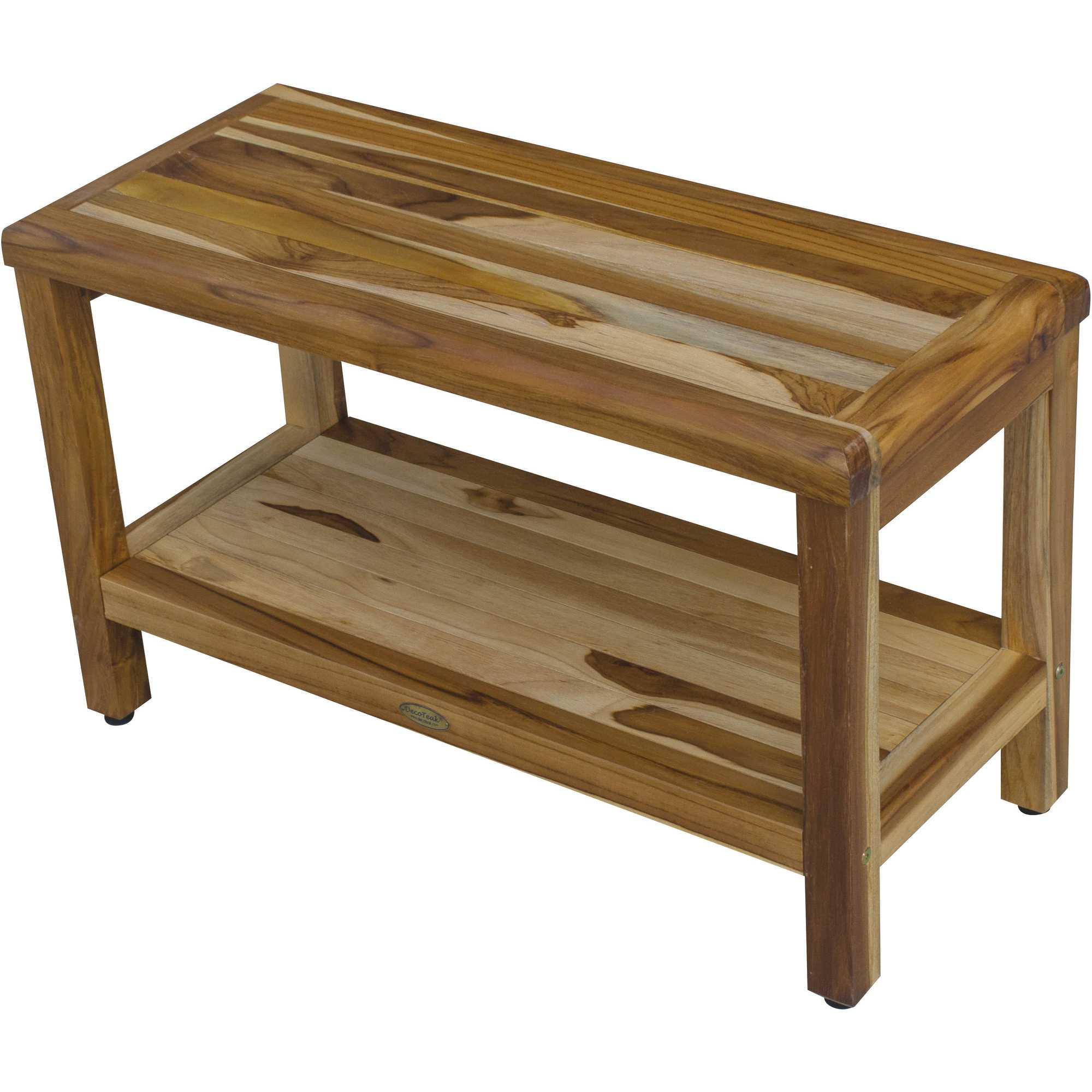 Rectangular Teak Shower Bench With Shelf In Natural Finish-My Store