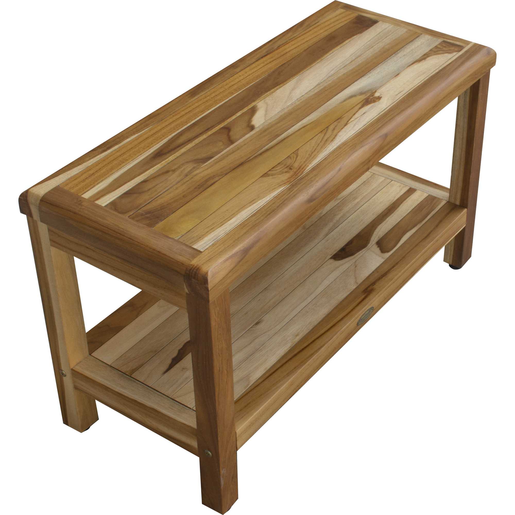 Rectangular Teak Shower Bench With Shelf In Natural Finish-My Store