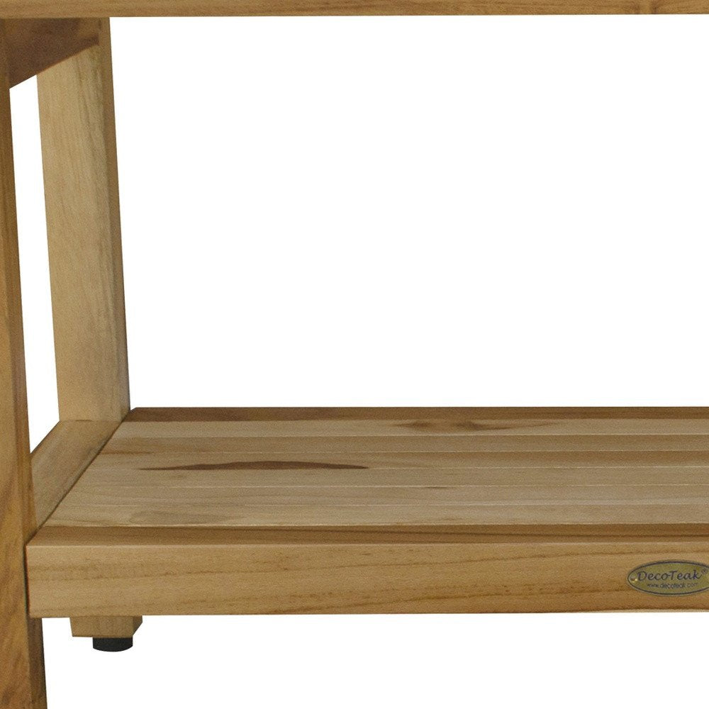 Rectangular Teak Shower Bench With Shelf In Natural Finish