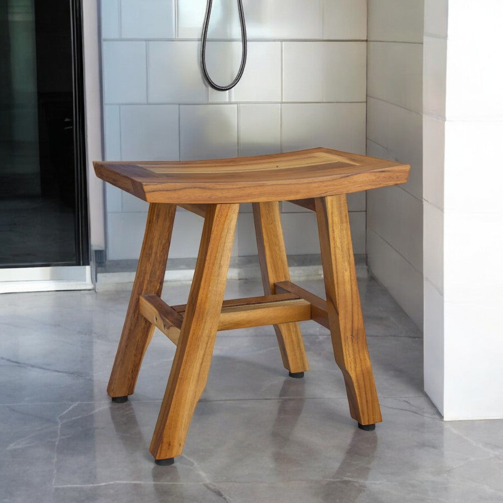 Compact Curvilinear Teak Shower Or Outdoor Bench In Natural Finish-My Store