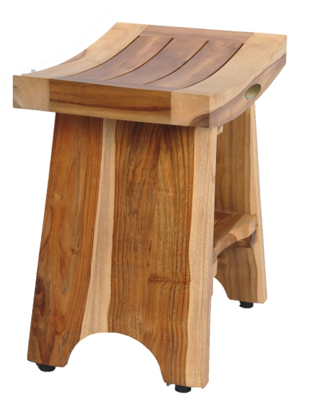 Compact Curvilinear Teak Shower Outdoor Bench With Shelf In Natural Finish-My Store