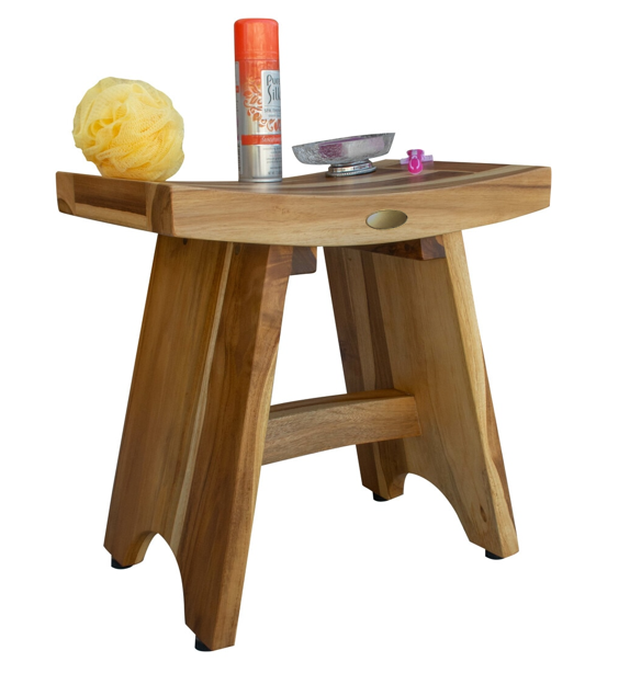 Compact Contemporary Teak Shower Stool In Natural Finish