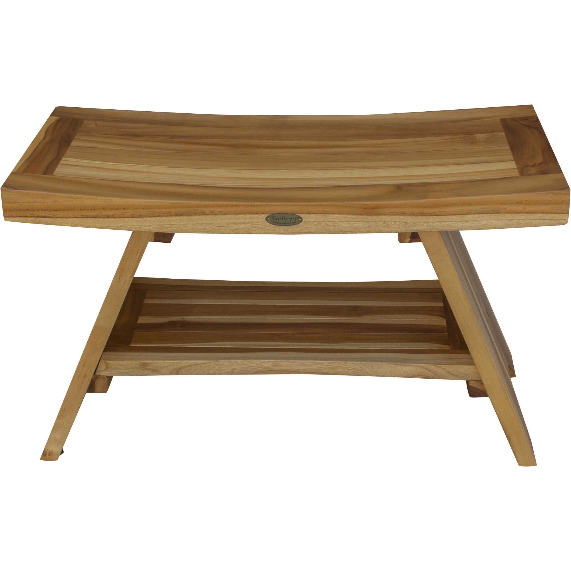 Rectangular Teak Shower Stool Or Bench With Shelf In Natural Finish-My Store