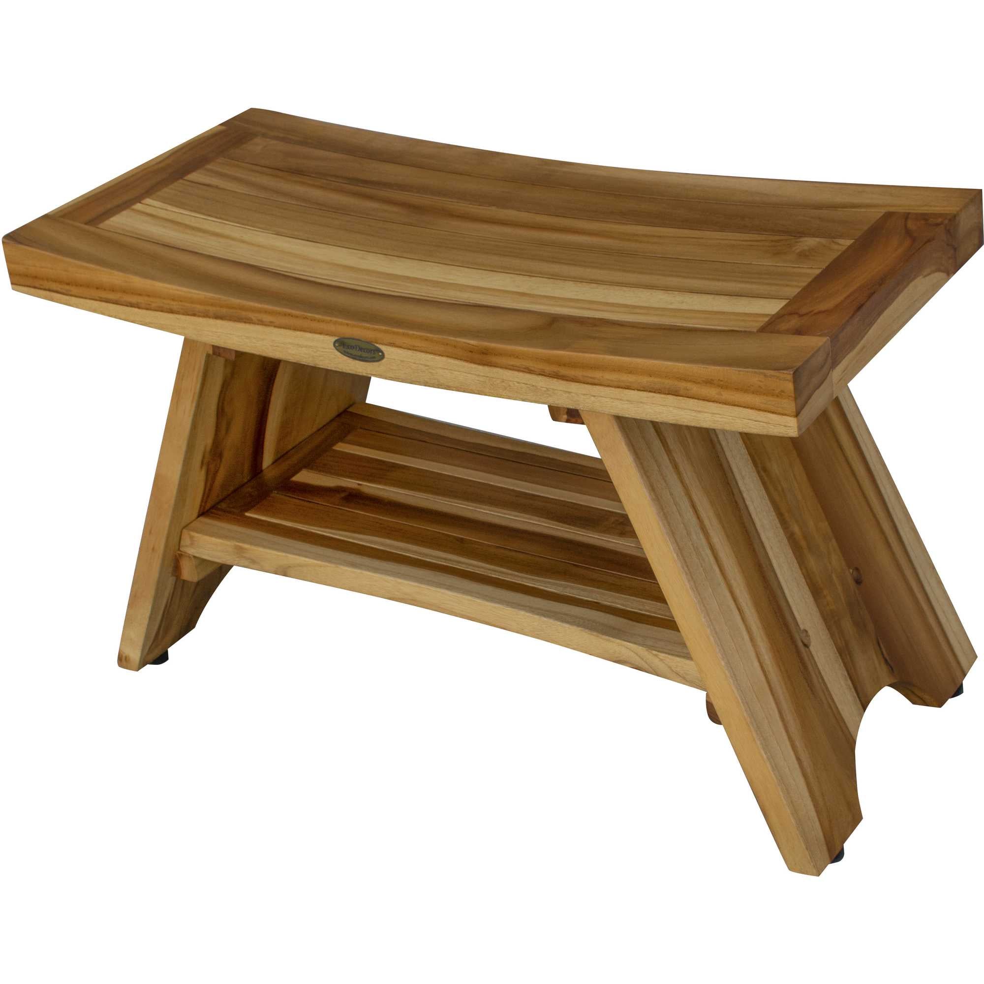 Rectangular Teak Shower Stool Or Bench With Shelf In Natural Finish-My Store