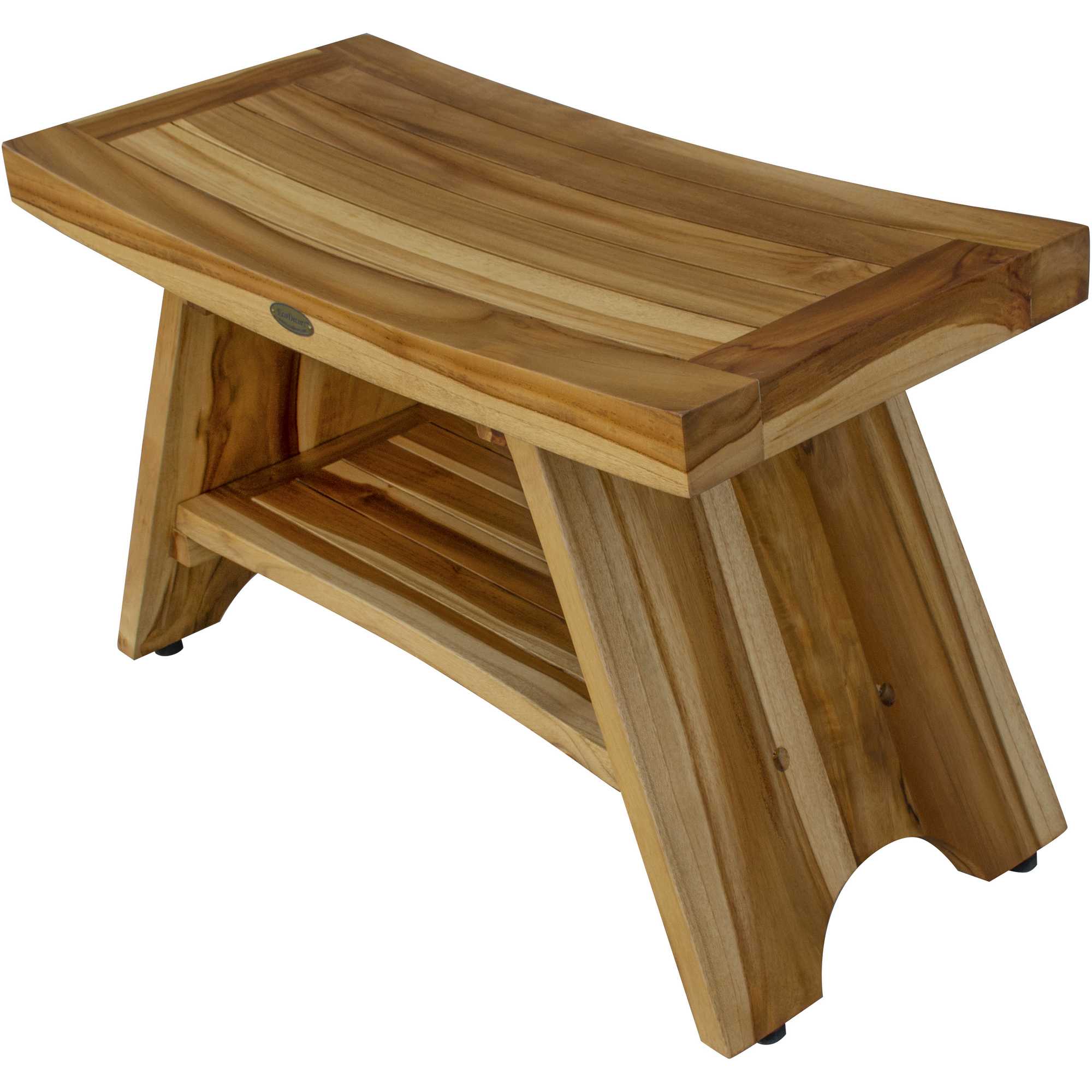 Rectangular Teak Shower Stool Or Bench With Shelf In Natural Finish-My Store