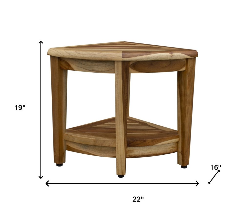 22" Natural Teak Corner Shower Bench With Shelf