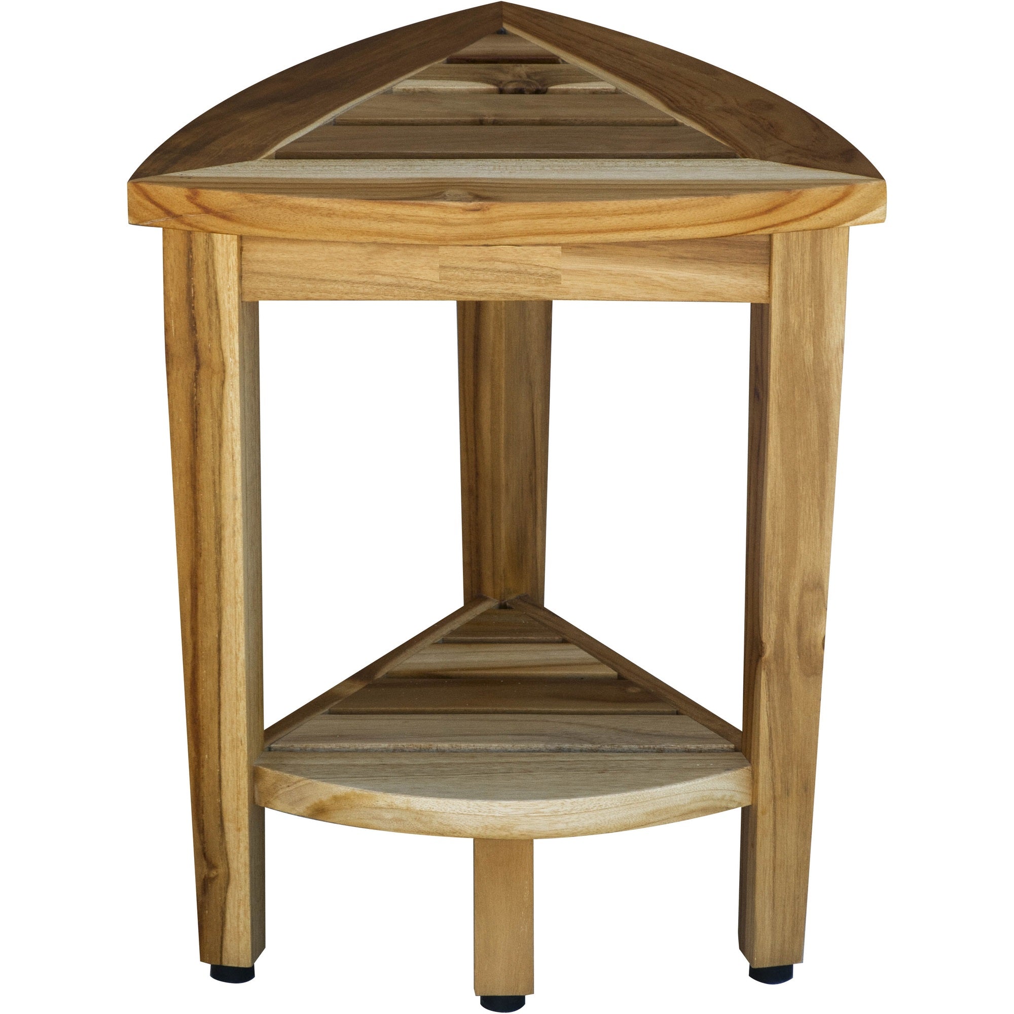 Compact Teak Corner Shower Or Outdoor Bench With Shelf In Natural Finish-My Store