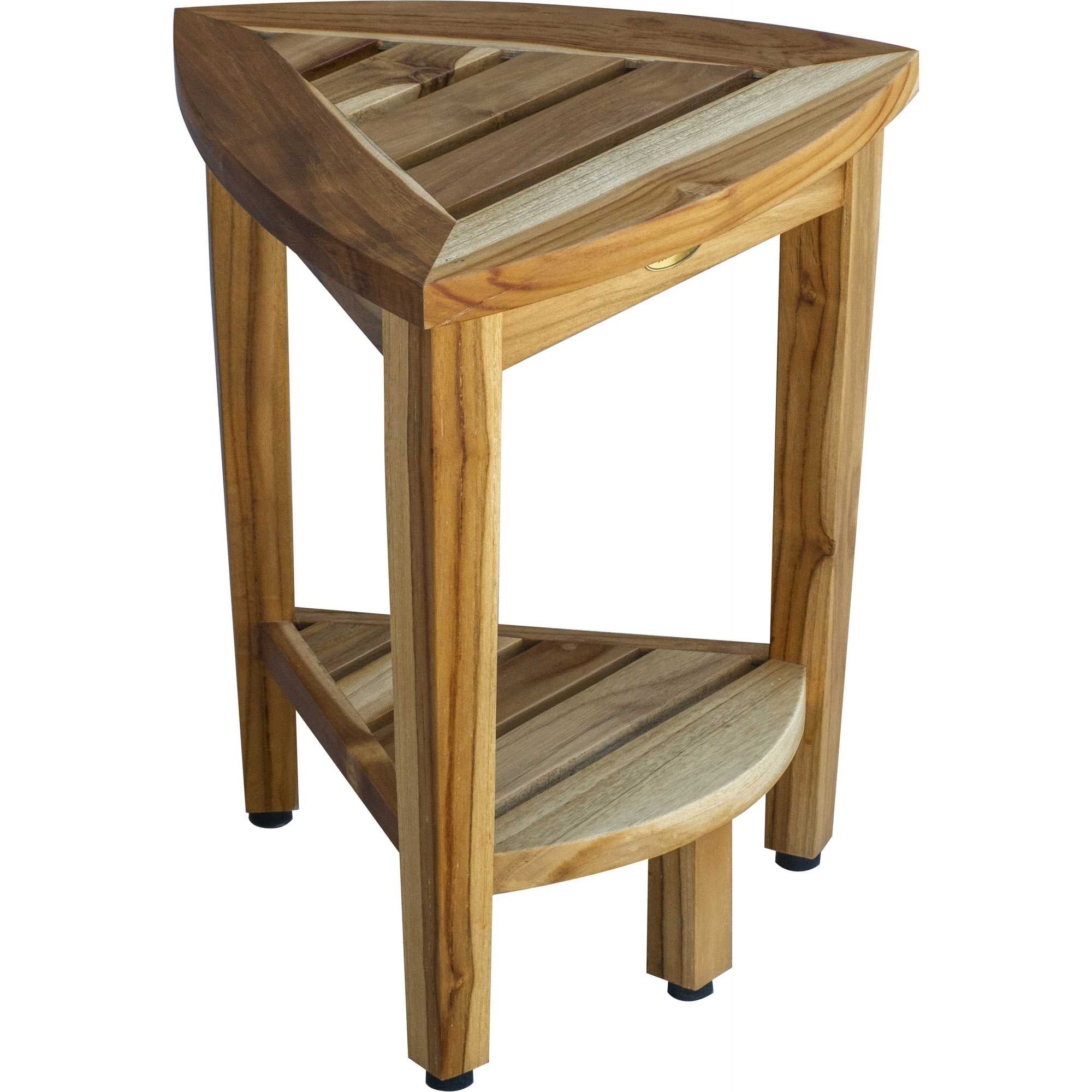 Compact Teak Corner Shower Or Outdoor Bench With Shelf In Natural Finish-My Store