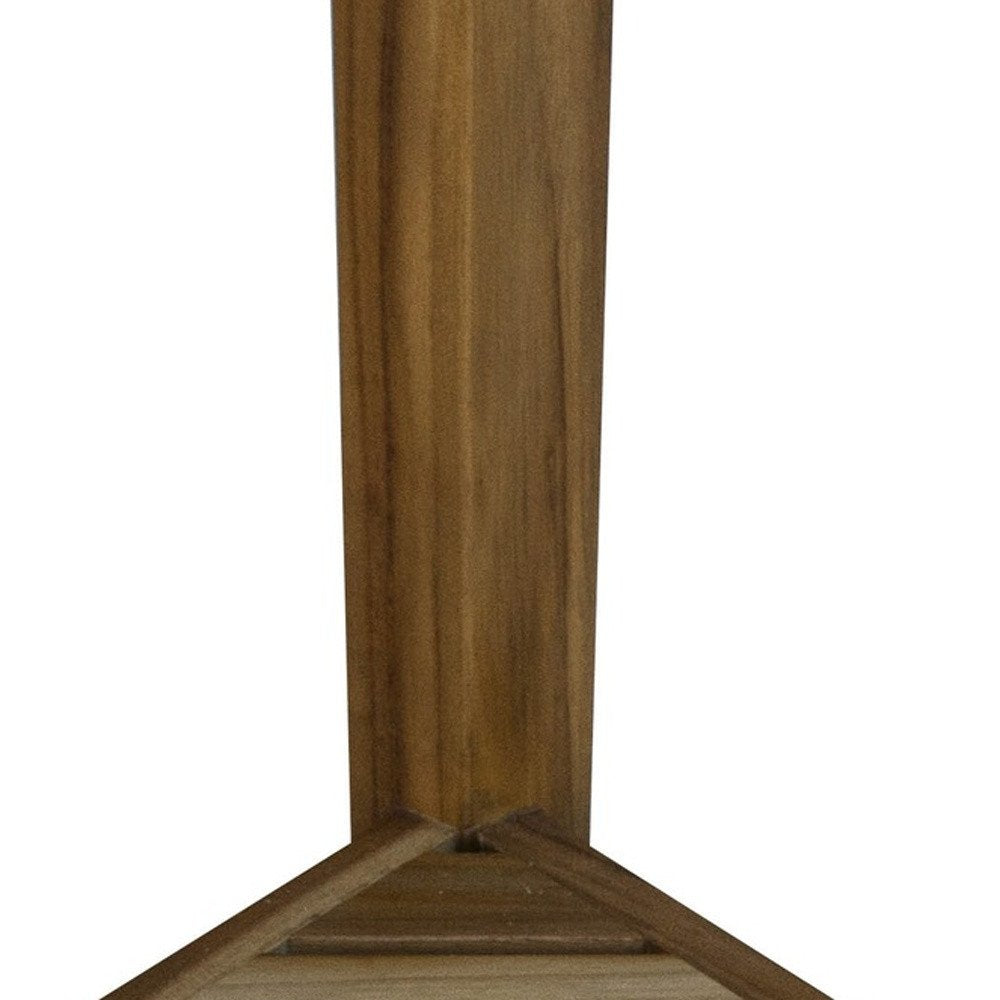 Compact Teak Corner Shower Or Outdoor Bench With Shelf In Natural Finish