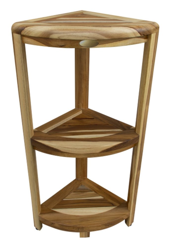 33" Natural Teak Corner Shower Bench With Shelf