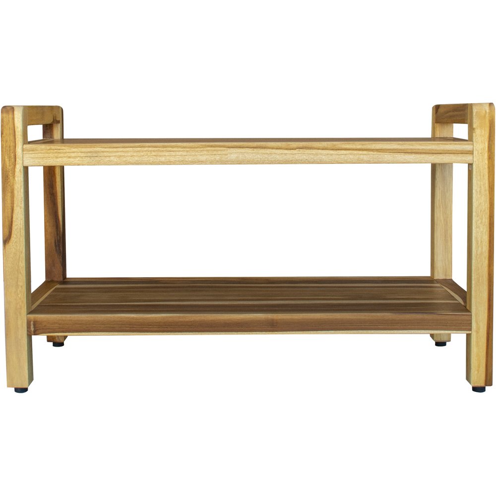 35" Natural Teak Rectangular Shower Bench With Shelf