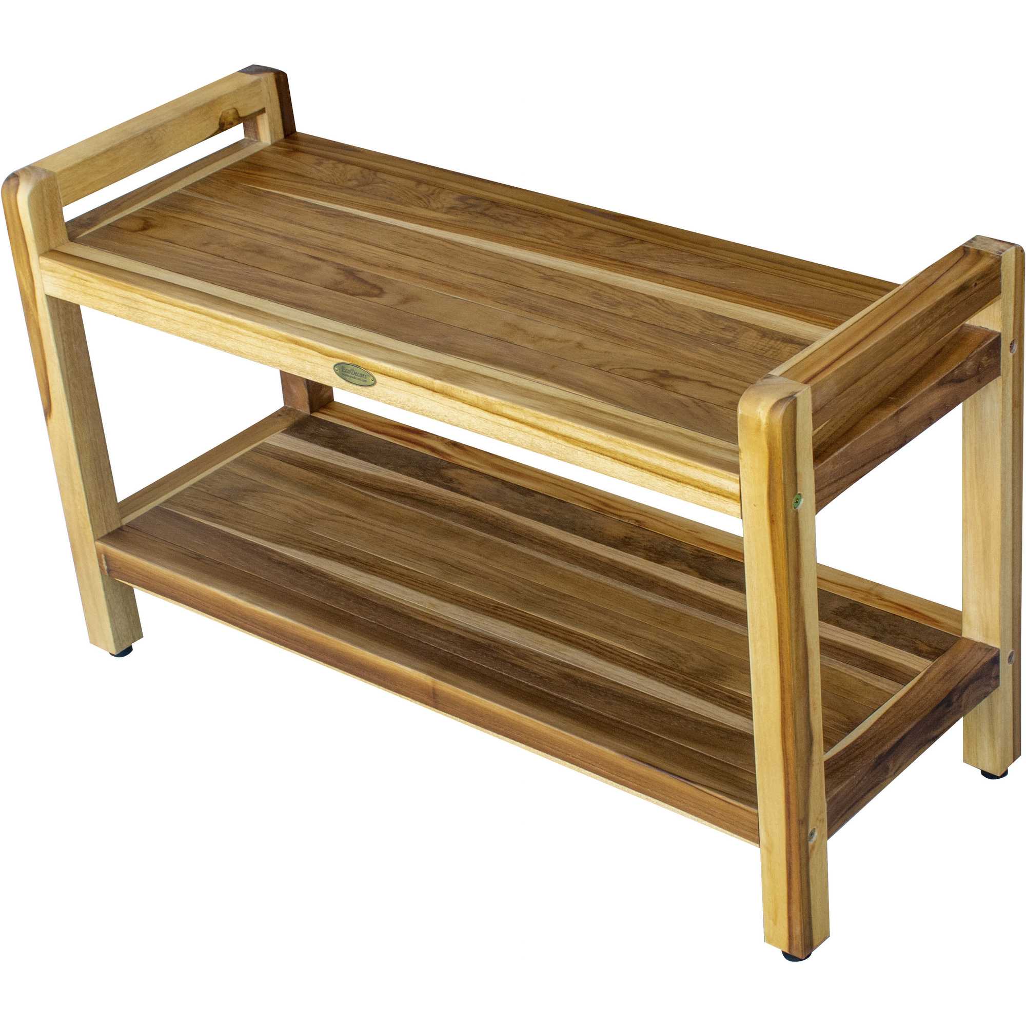 Rectangular Teak Shower Bench With Handles In Natural Finish-My Store