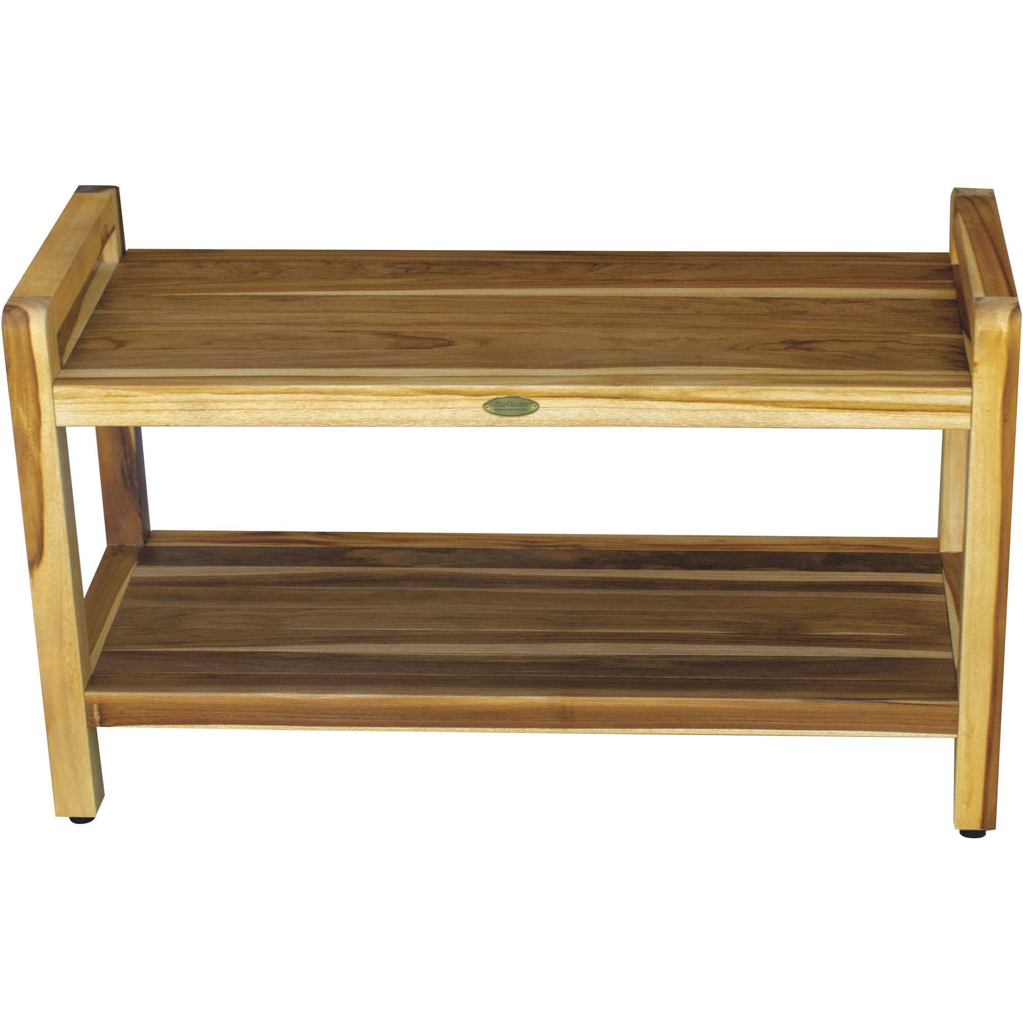 Rectangular Teak Shower Bench With Handles In Natural Finish-My Store