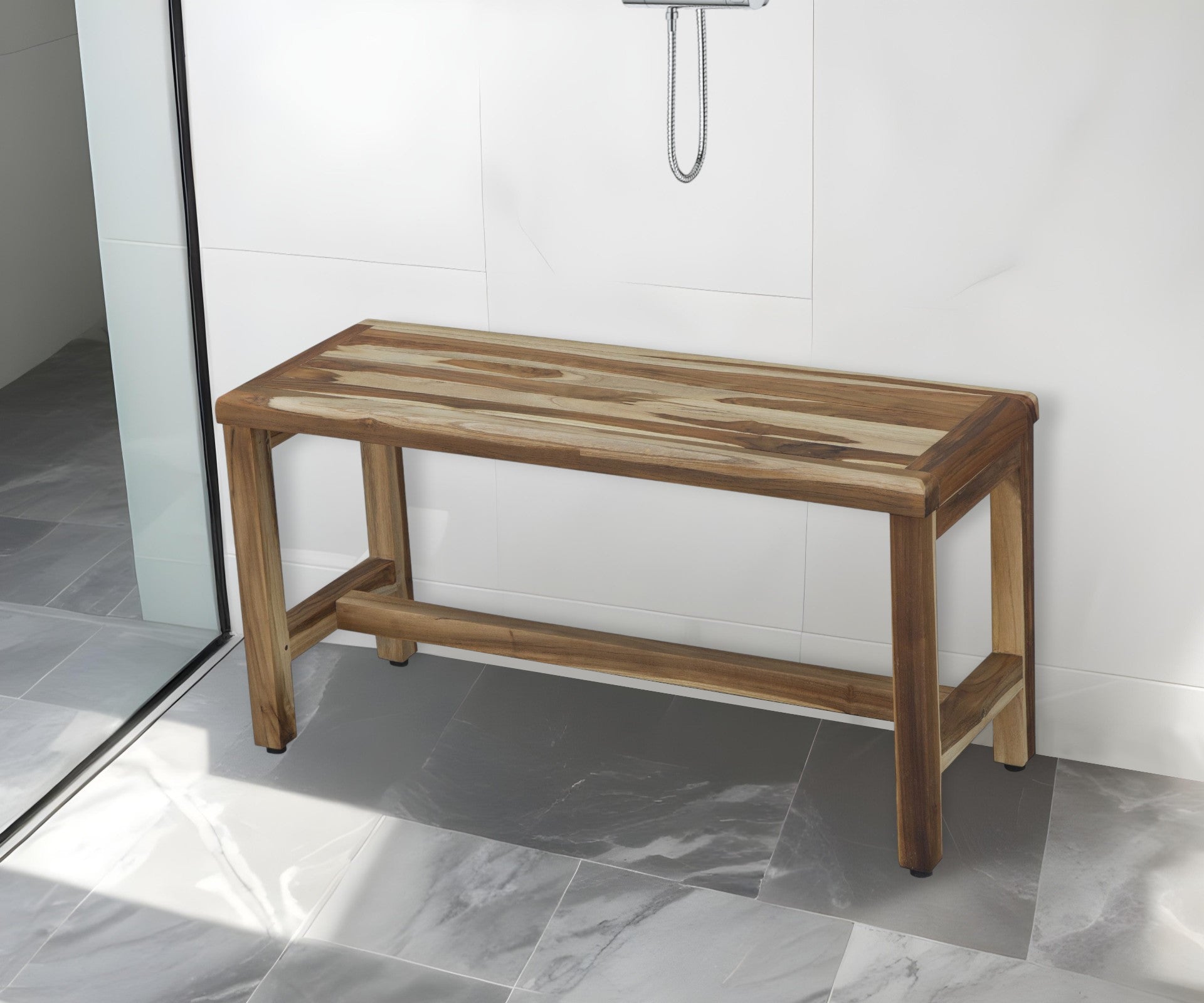 Rectangular Teak Shower Bench In Natural Finish-My Store