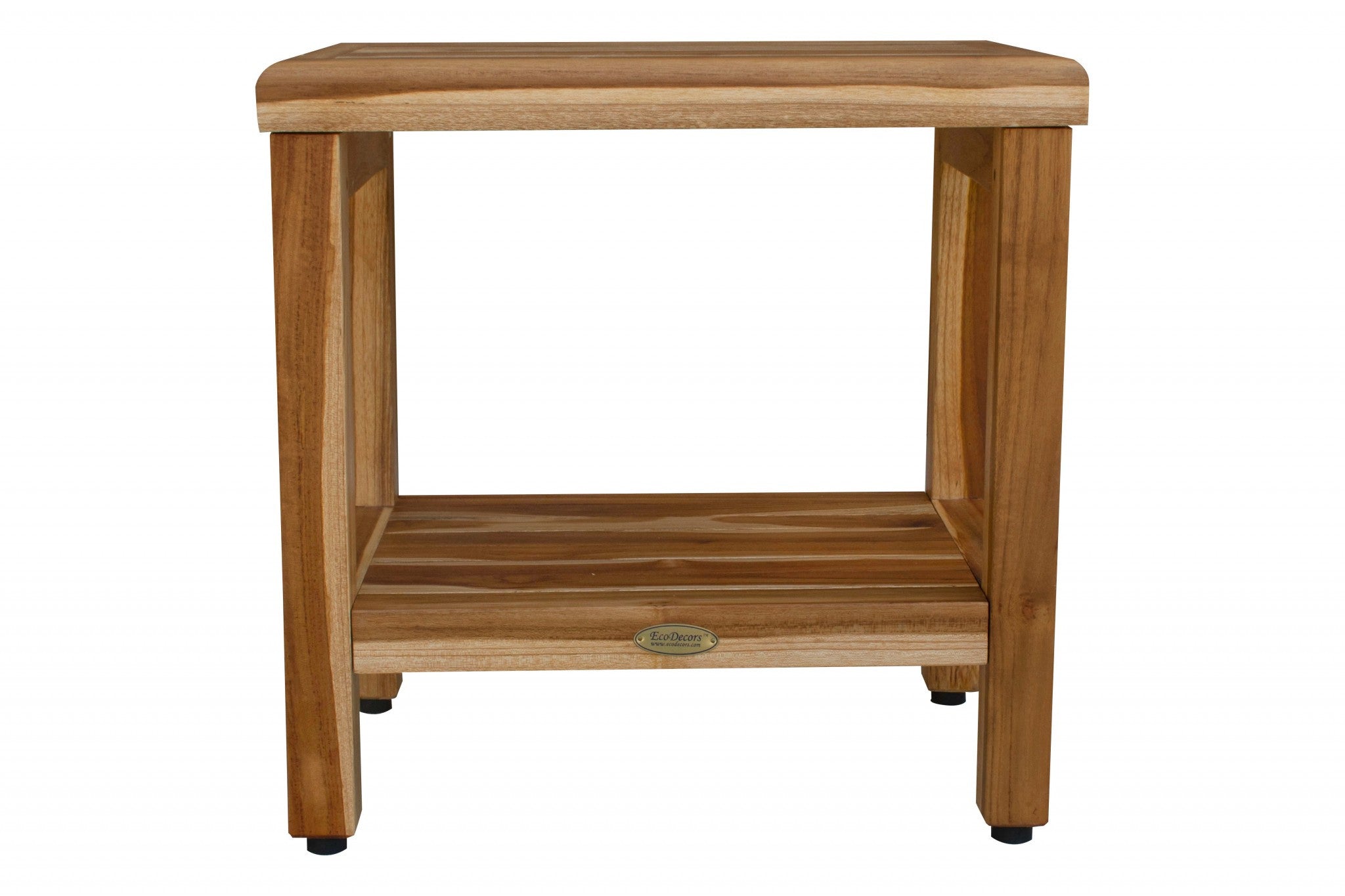 18" Contemporary Teak Shower Stool Or Bench With Shelf In Natural Finish-My Store