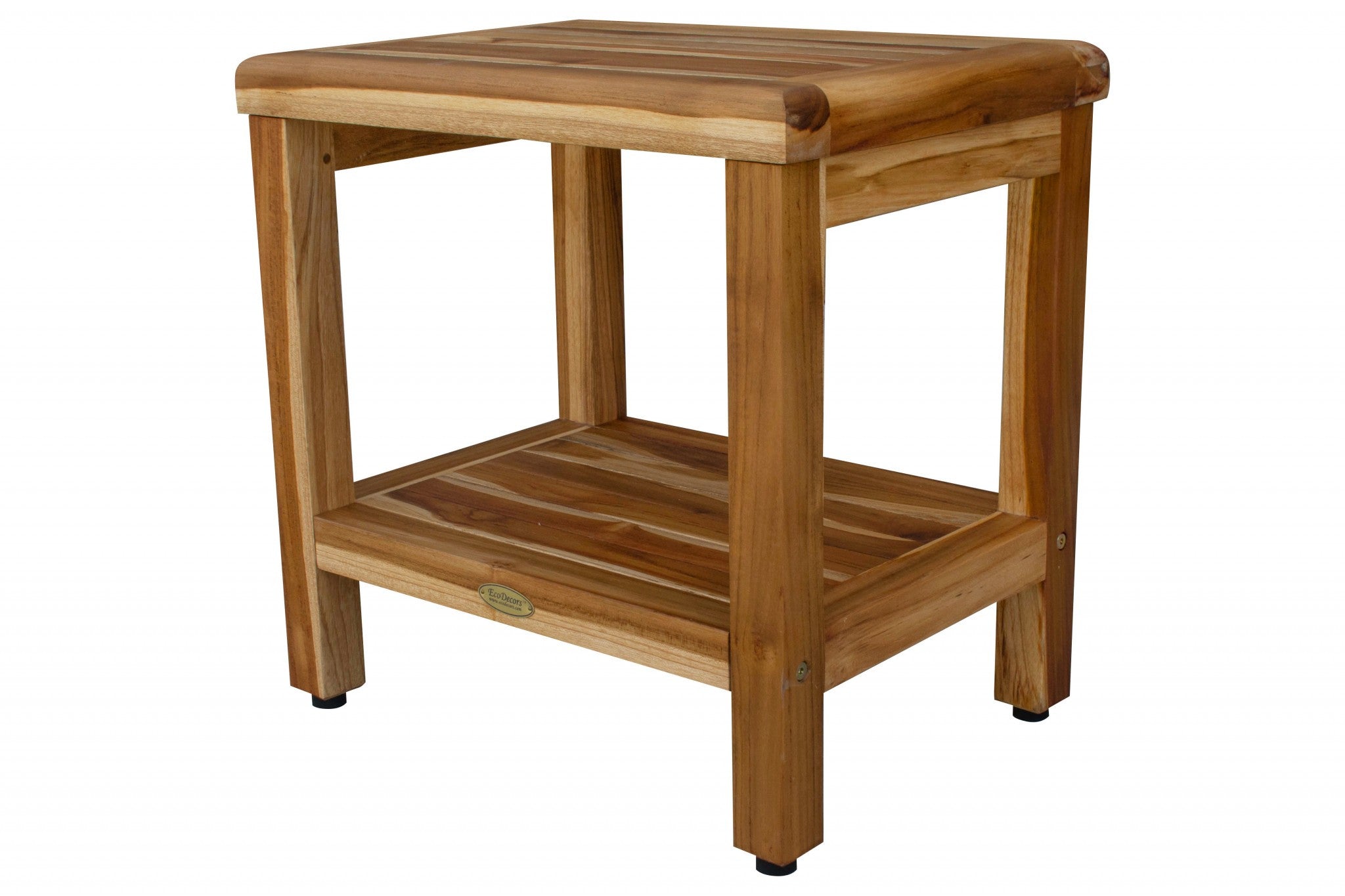 18" Contemporary Teak Shower Stool Or Bench With Shelf In Natural Finish-My Store