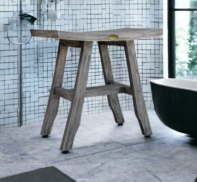 18" X 18" Antiqued Gray Solid Wood Shower Bench-My Store